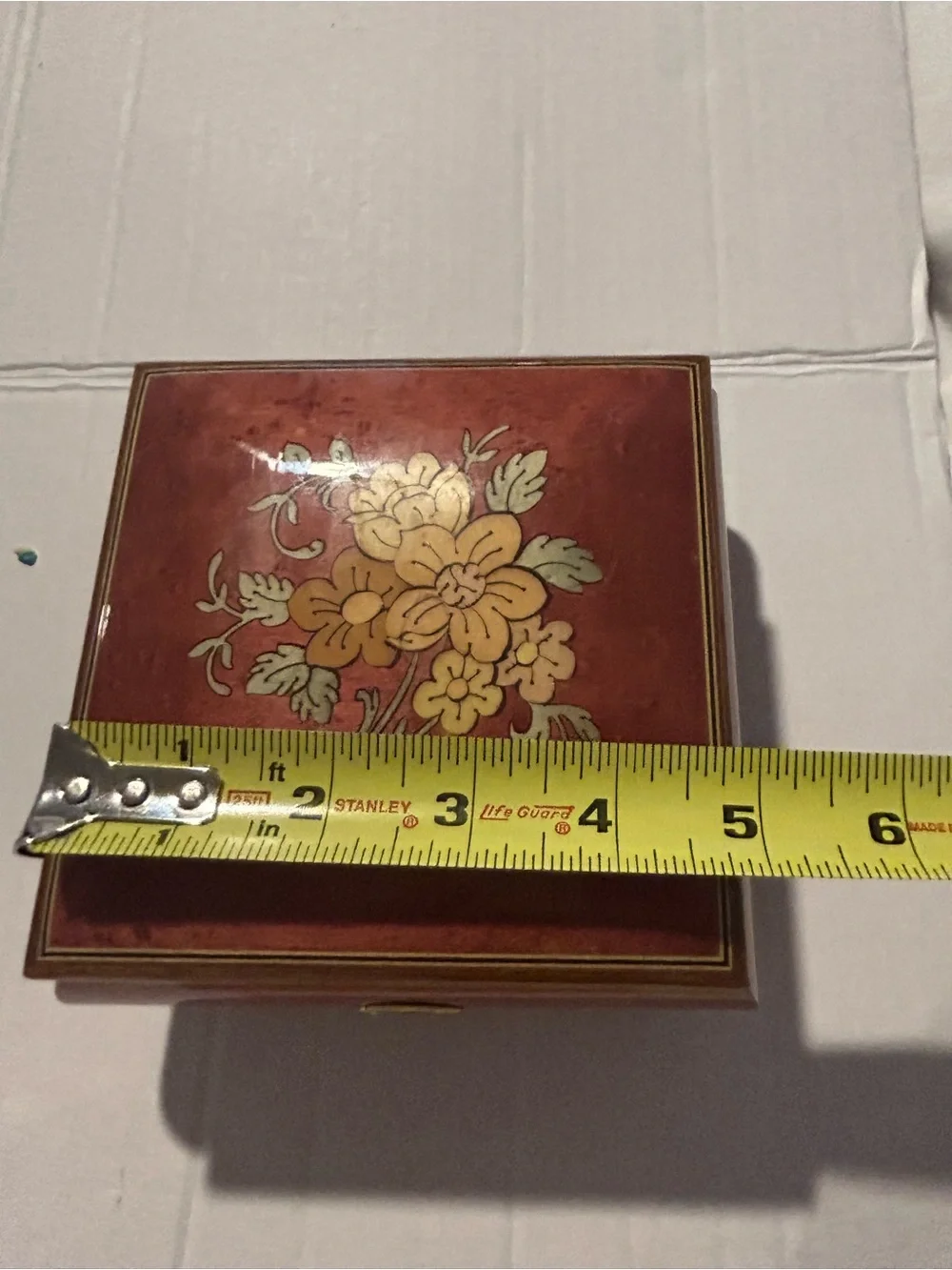 REUGE Swiss Music Jewelry Box Amazing Grace Italian Floral Inlay Burl Wood Vtg